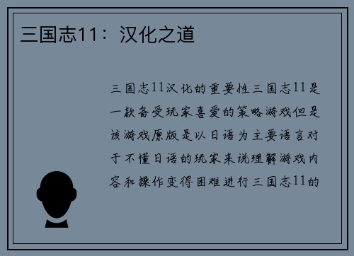 三国志11：汉化之道